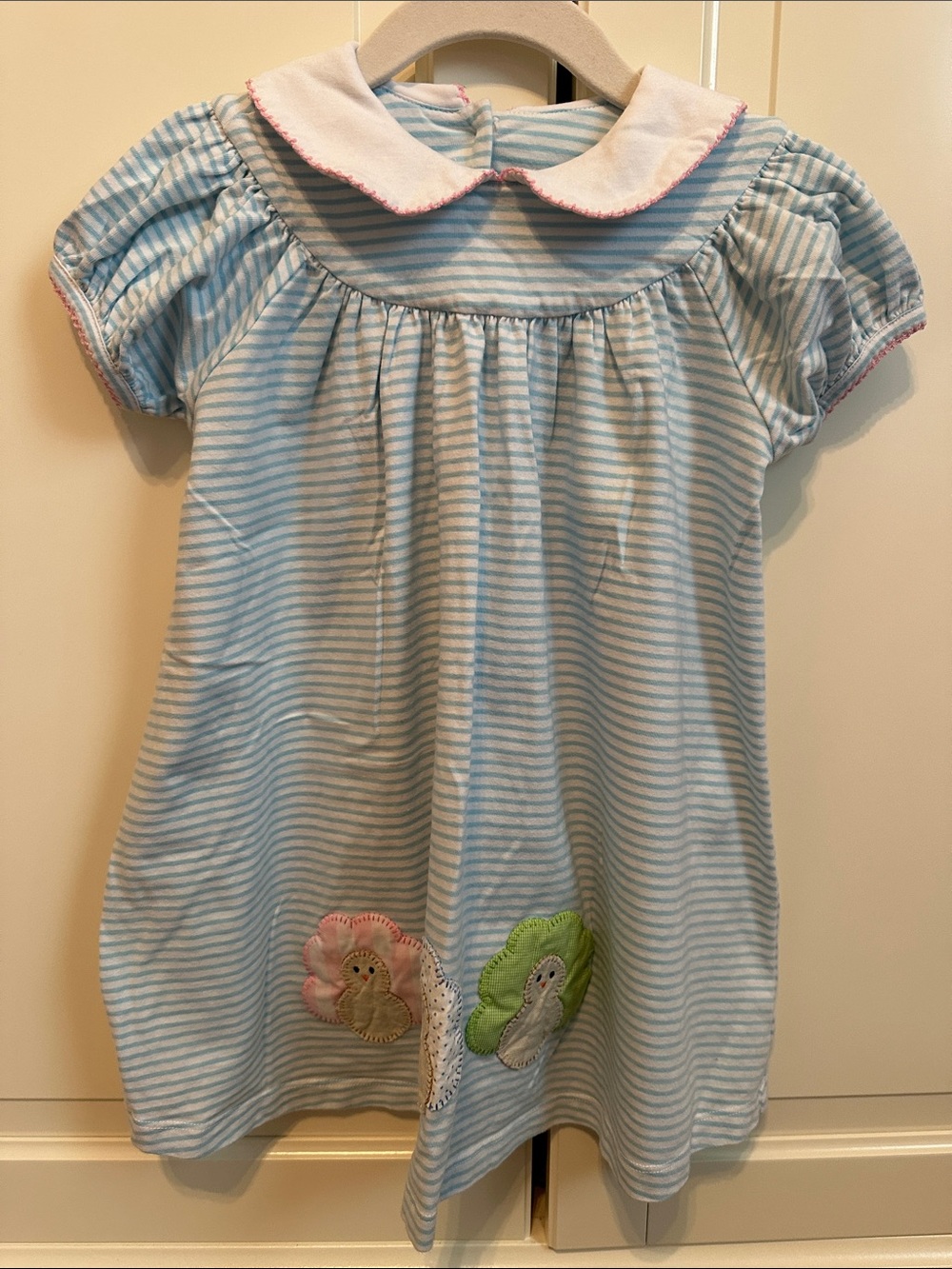 Girls' Blue & White Striped Casual Dress with Peter Pan Collar
